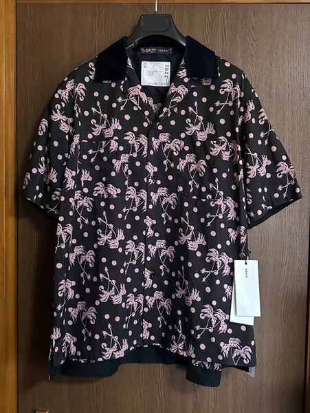 2新品52%off sacai × Sun Surf メンズ パームツリー オープンカラー 半袖シャツ 20SS size 2 M サカイ サンサーフ Tシャツ ブラック