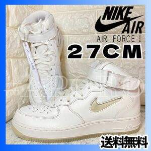 NIKE ナイキ AIR FORCE 1 MID エアフォース1ミッド ホワイト オールホワイト ジュエル RETRO 27 新品