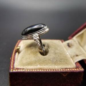Clark & Coombs tree black processing kaboshon flower sterling silver Vintage ring 2.5g silver ring Classic design Y9-X