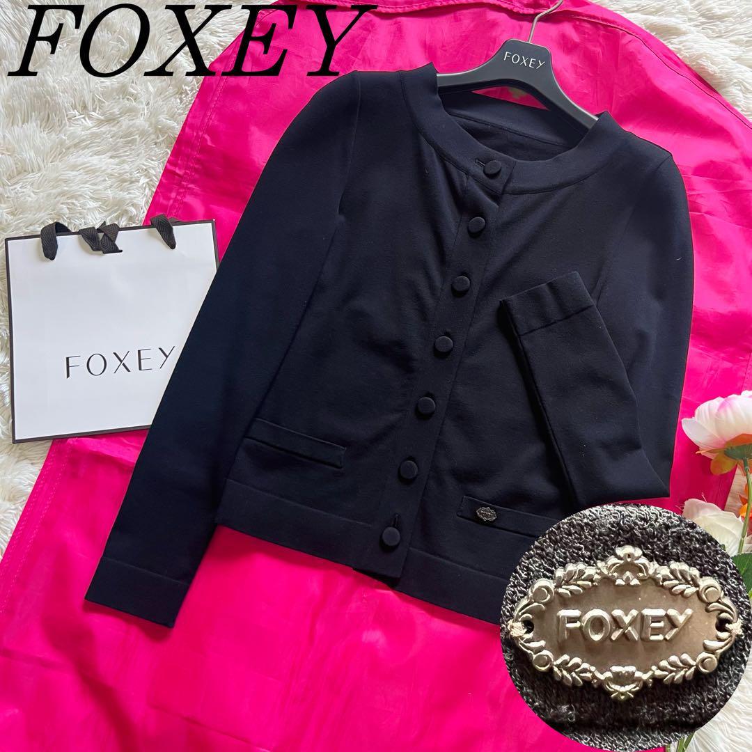 美品 FOXEY フォクシー カシミヤ100% ローズボタン カーディガン 送料