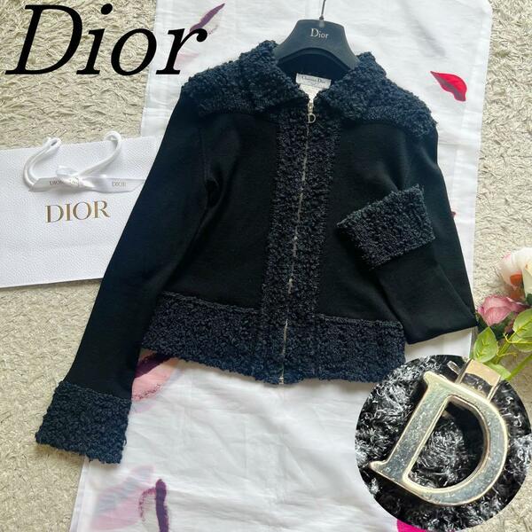 【良品】Christian Dior ジャケット ボア ブラック 襟 ジップ クリスチャンディオール