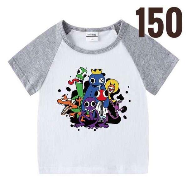 レインボーフレンズ Tシャツ　キッズ　シャツ　半袖　グレー　灰　子供服 150＠