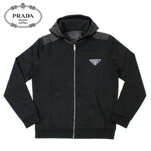 送料無料 1 PRADA プラダ UJL19A 10UF F0002 ブラック ロゴ パーカー フーディ size XL