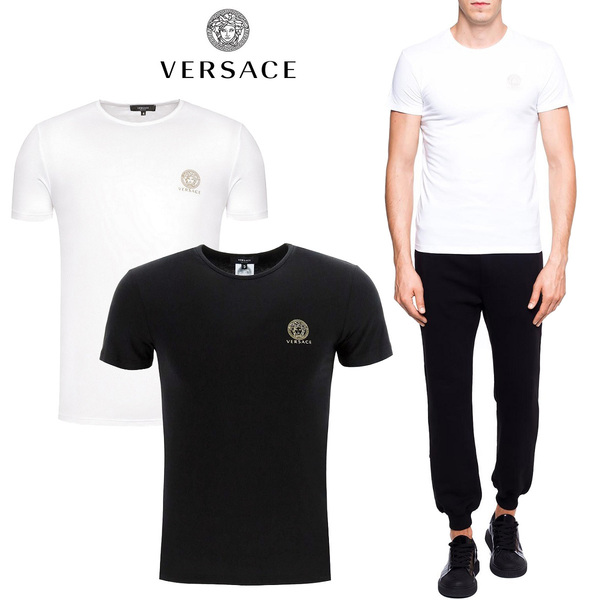 送料無料 12 VERSACE ヴェルサーチ AU10193 A232741 ブラック ホワイト メデューサ クールネック 2枚セット 半袖 Tシャツ size 4