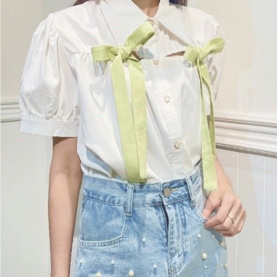 LA POMME PETIT ラポミプチBOW TIE BUBBLE SLEEVES SHIRT｜PayPayフリマ