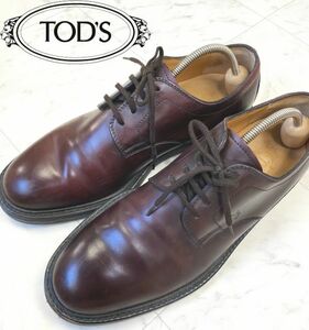 sh013★ TOD'S トッズ プレーンシューズ メンズ 靴 あずき色 エンジ サイズ UK7 レザー　カーフ　レースアップ