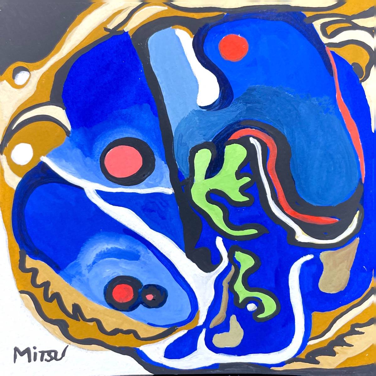 Acuarela Indigo Mitsuyo enmarcada ☆Envío gratis☆ [Auténtico], Cuadro, acuarela, Pintura abstracta