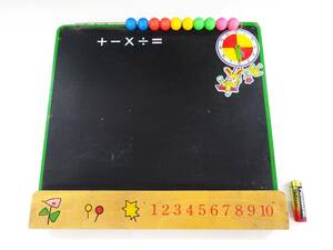 ◆(KZ) 昭和40年代? レトロポップ 子供用 黒板 さんすう 計算 時計 チョーク置き付 うさぎ 小鳥 カラー玉付 ディスプレイ 飾り