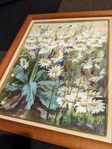Art hand Auction 油絵 マーガレット 外国人作者 サイン入り 1992, 絵画, 油彩, 自然, 風景画