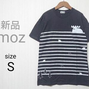 ｍｏｚ（モズ）オーバーサイズ パネルボーダー プリントTシャツ S サイズ グレー