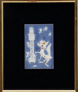 マイセン　オオカミと7匹の子ヤギ 青いメルヘン　陶板画　陶画　釜印有　童話