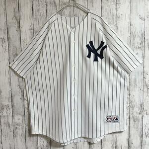 00's NY Yankees ニューヨーク ヤンキース ベースボールシャツ ゲームシャツ 白 ホワイト ストライプ ジーターモデル HTK2005