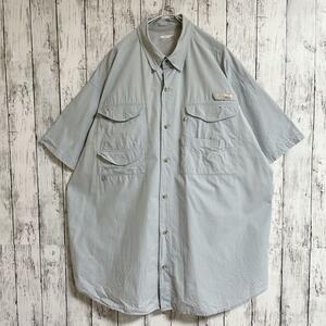 Columbia コロンビア 半袖シャツ フィッシングシャツ 3XL ブルーグレー ワンポイントロゴ PFG HTK2032