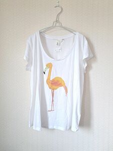 ■新品未使用■ H&M カットソー 半袖 Tシャツ フラミンゴ オーバーサイズ 大きいサイズ 夏 カバーアップ