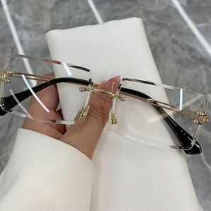 新品 リムレス カラー サングラス ホワイト UV400 眼鏡 長方形 スクエア ゴールド フレーム レス グラス メガネ レトロ