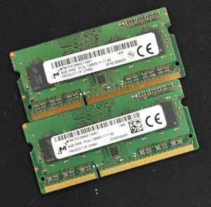 (送料無料) 8GB (4GB 2枚組) PC3L-12800S DDR3-1600 S.O.DIMM 204pin 1Rx8 1.35V/1.5V対応 MT Micron マイクロン 4G 8G (管:SA4736