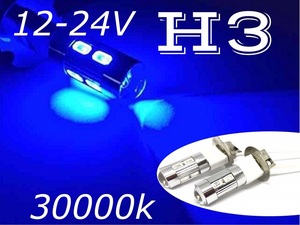 12V 24V LED フォグランプ H3 5730smd ブルー 青 送料無料 トラック 30000k 耐電圧 30V ハイブリッド ダンプ