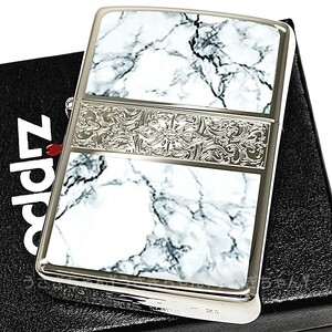 zippo☆両面加工☆大理石柄☆アラベスクラインS☆SV/WH☆ジッポ ライター