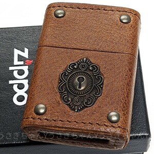 zippo☆本革巻き☆スタッズ＆キーホール☆ブラウン☆ジッポ ライター