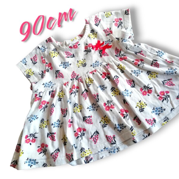 【お買得!!】花柄 チュニック トップス ワンピース 女の子 子供服 ベビー 90㎝