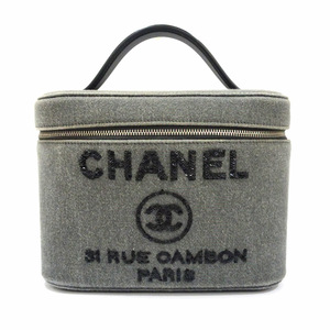 【栄】【CHANEL】シャネル バニティバッグ ドーヴィル ココマーク キャンバス スパンコール グレー 化粧ポーチ レディース A84212【中古】