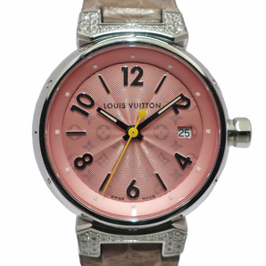 【栄】電池交換済み ルイヴィトン タンブール Q121E ピンク SS レザー ダイヤモンド クォーツ レディース 腕時計 女の画像1