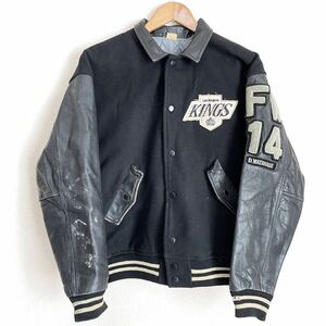 80s★Los Angeles KINGS ロサンゼルス キングス★leather jacket スタジアム ジャケット 袖革 スタジャン カジュアル ジャンパー メンズ 