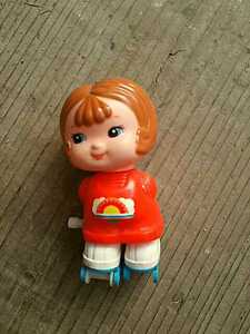 デッドストック TOMY トミー 日本製 ゼンマイ 少女ローラスケート人形 1979年製 玩具フィギュア 昭和レトロ ビンテージ