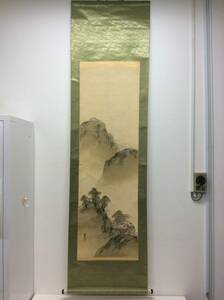 ■9302　掛け軸 日本画 宮田司山 山中閑居 山水 掛軸 古美術 骨董 インテリア 横約52cm 縦約190cm ※写真をご確認ください。