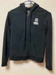 STUSSY ステューシー レディース ジップアップ パーカー Sサイズ small 黒 ブラック 中古 used 送料無料