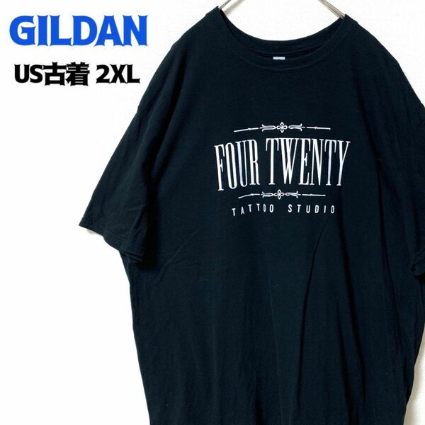 US古着 GILDAN ギルダン 半袖Tシャツ タトゥースタジオ ゆるだぼ プリント 2XL