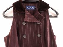 J10 ラルフローレン Ralph Lauren ■ サイズ9 ロングベスト ジレ ダブル ストライプ ウール ブラウン 茶 ワンピース レディース □5I_画像2