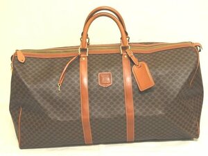 オールド セリーヌ マカダム柄 ボストンバッグ ◇ ブラウン PVC加工 × レザー CELINE 塩化ビニール ▼ 大きめ 旅行鞄 トラベル 5I