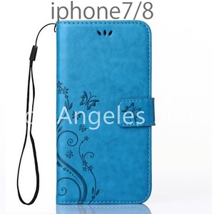 iphone8 iphone7 case notebook type leather popular blue blue leather notebook Impact-proof super-discount popular free shipping pretty peace pattern card storage with strap . cover 