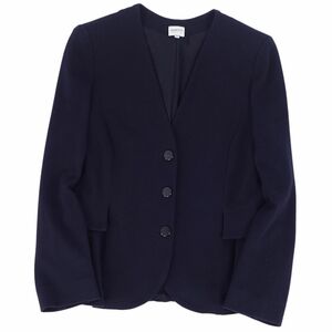 美品 アルマーニ コレッツォーニ ARMANI COLLEZIONI ジャケット ノーカラー 無地 アウター レディース 42 ネイビー cg08ed-rm10e25431