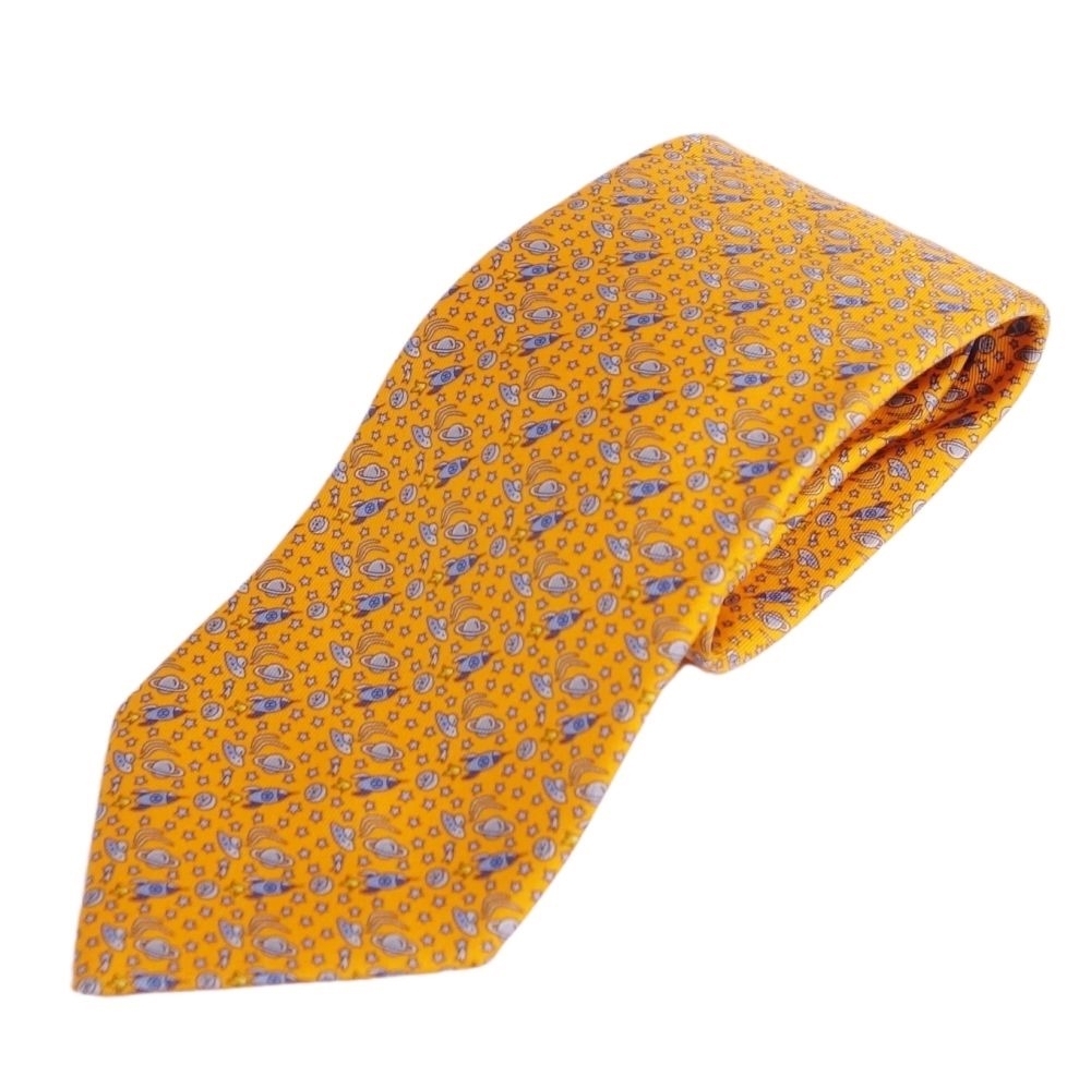 HERMES エルメス ネクタイ Hマーク オレンジ メンズ P320 商品细节