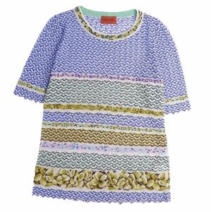 美品 ミッソーニ MISSONI ニット セーター 半袖 ショートスリーブ 総柄 コットン トップス レディース 44 マルチカラー cg03os-rm04f02898