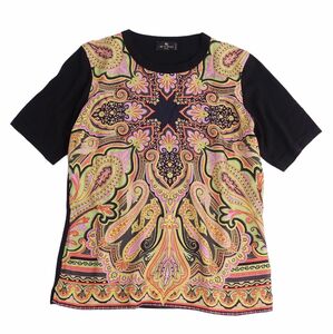 美品 エトロ ETRO ニット セーター 半袖 ショートスリーブ シルク切替 総柄 ペイズリー柄 メンズ 46 マルチカラー cg07ml-rm11f04762