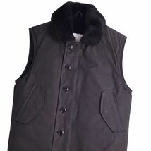 美品 ディーエン DEHEN ベスト N-1 VEST ムートンファー ドライワックスコットン アウター メンズ XS ブラック cg03mr-rm10f02680_画像3