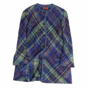 美品 ミッソーニ MISSONI ニット カーディガン ロング丈 長袖 総柄 ウール モヘヤ トップス レディース 46 マルチカラー cg09de-rm05f06321