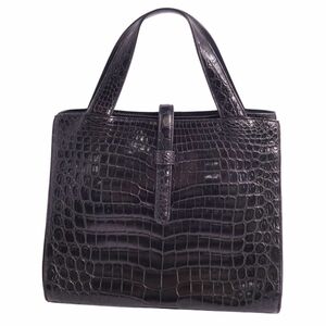 美品 クロコダイル CROCODILE バッグ ハンドバッグ トートバッグ マットクロコ ワニ革 カバン レディース ブラック cg05dm-rm05f04038