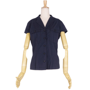  Gianni Versace GIANNI VERSACE shirt blouse short sleeves mete.-sa button tops lady's 40 navy cg09om-rm10f06154