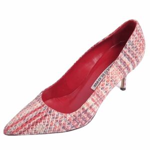 美品 マノロ・ブラニク Manolo Blahnik パンプス チェック柄 パイソンレザー ヒール シューズ 靴 35 マルチカラー cg06dr-rm05r06310