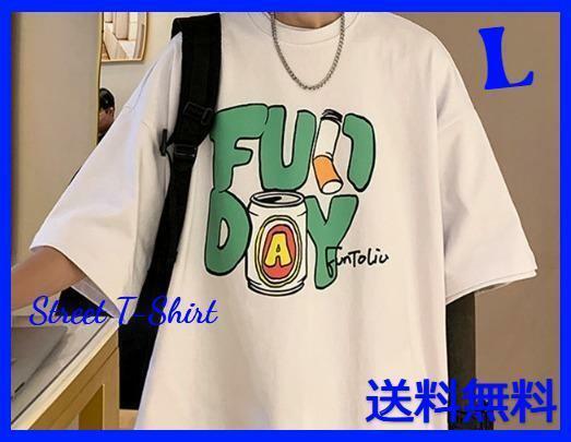 L トップス Tシャツ メンズ ストリート ノーブランド ホワイト ゆったり