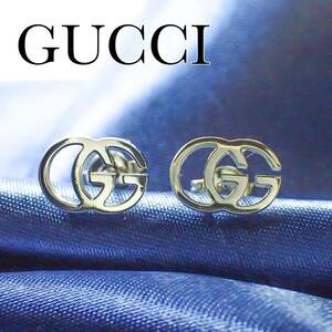  Gucci GUCCI K18WG GG Logo серьги-гвоздики двойной G белое золото 