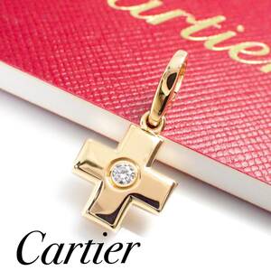  Cartier Cartier K18YG Cross бриллиант очарование подвеска с цепью 1Pc желтое золото 