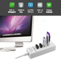 USBハブ ホワイト Type-A 4ポート USB3.0 データ転送 5Gbps インジケーターランプ付き 90日保証[M便 0/1]_画像5