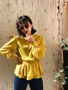 (I07947) tag equipped regular price Y6.980 Moussy MOUSSY dot pattern blouse yellow size free 