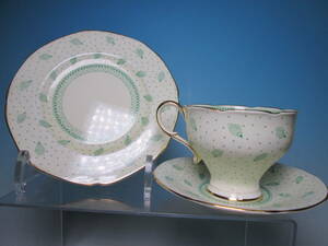 * West antique *PARAGON Paragon gold paint green Trio cup & saucer & cake plate 