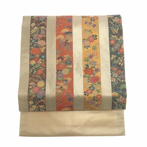 なごや帯/西陣/正絹/美品/シルバー箔/パールトーン加工/別腹/仕立上がり【ゆずりは】6610